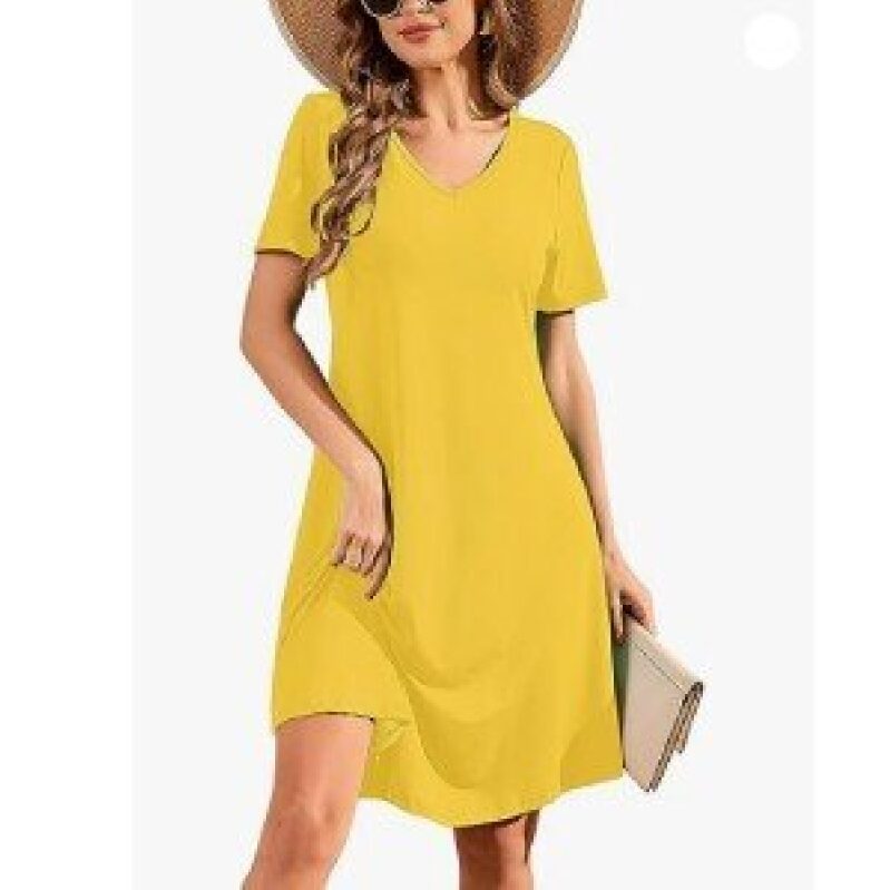 Stylish Yellow V-Neck Summer Dress for Women
