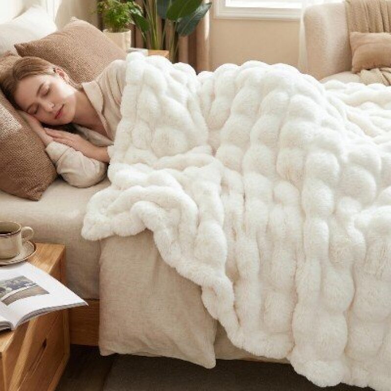 Ultra-Soft Rabbit Fur Throw Blanket - 50