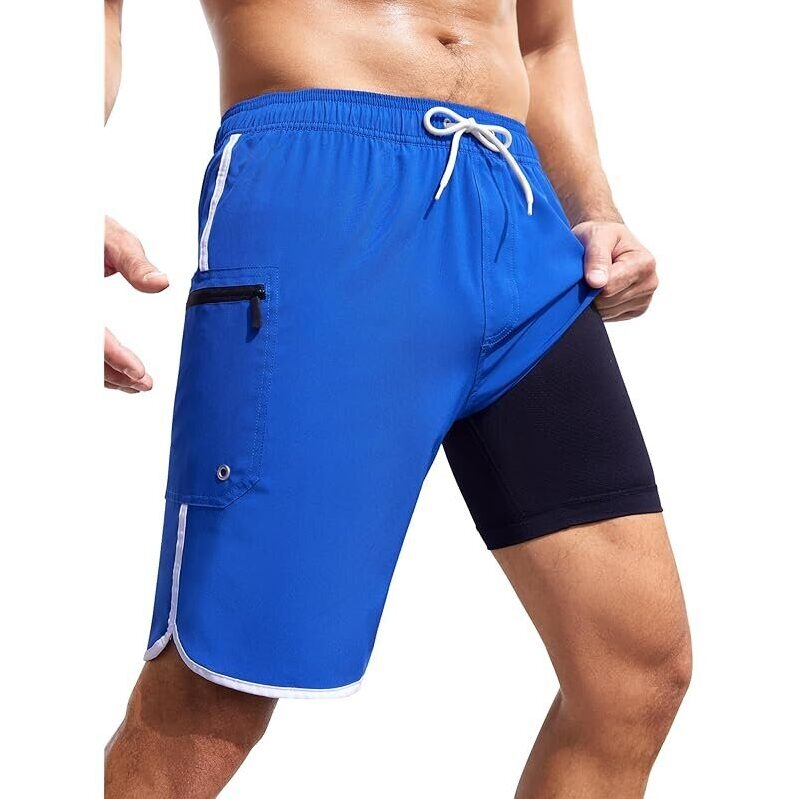 SILKWORLD Men's 2-in-1 Swim Trunks with Compression Liner