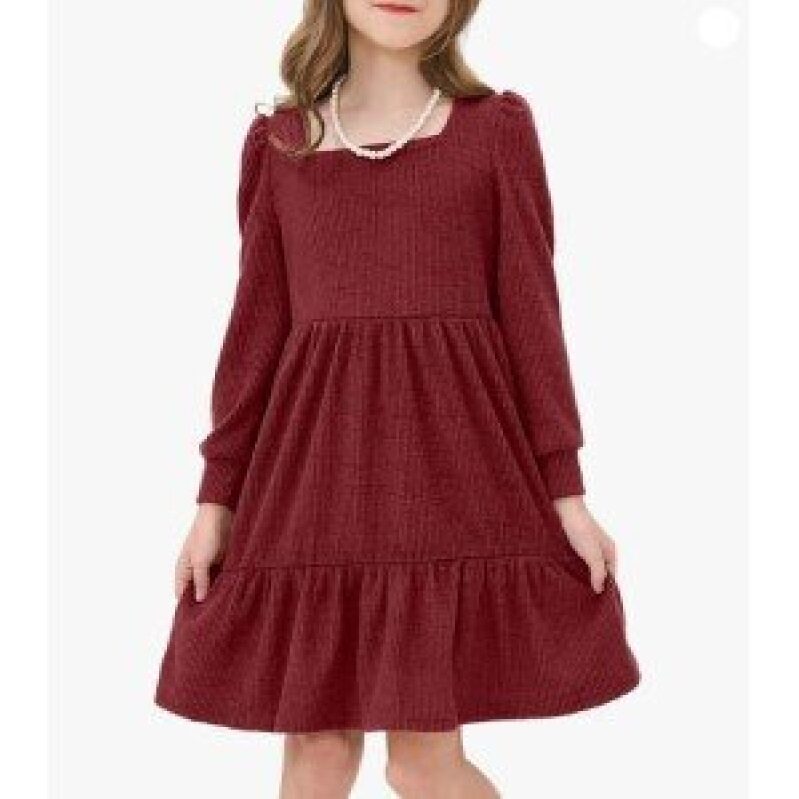 JiAmy Girls Long Sleeve Knitted Dress - Elegant & Comfortable