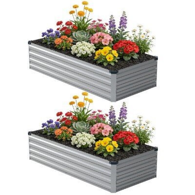 Zunatu Galvanized Metal Planter Boxes - 2 Pack