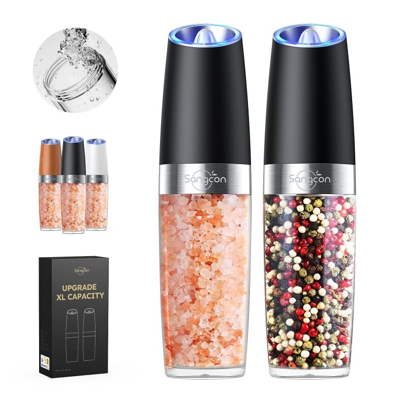 Upgraded Sangcon Gravity Electric Salt and Pepper Grinder Set