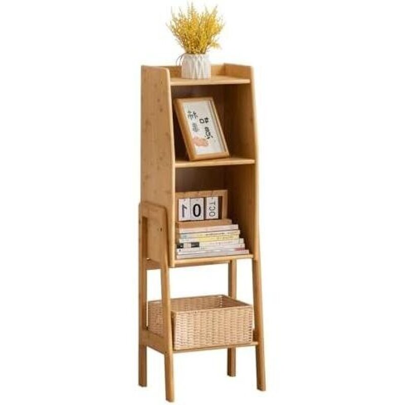 Slim Angle Bamboo Bookshelf with Storage - 50% Discount
