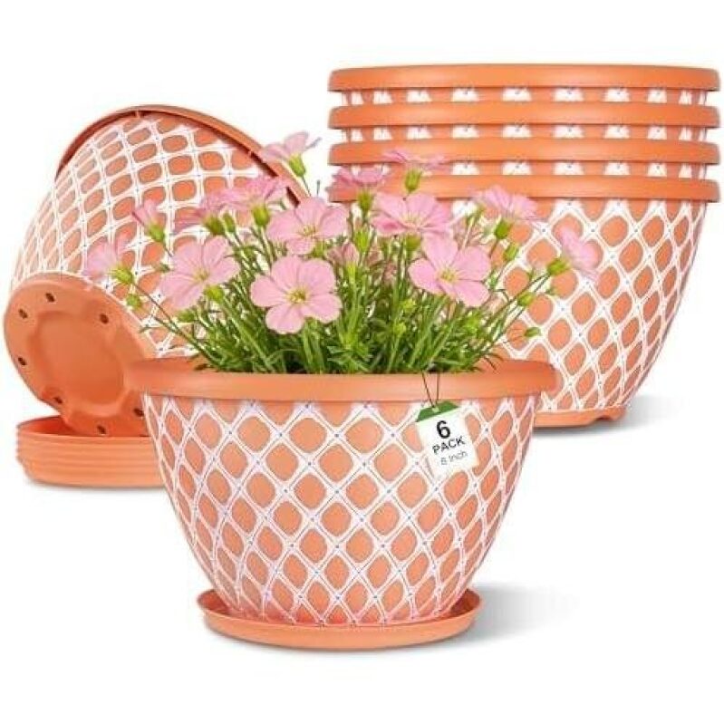 Durable 8 Inch Square Plant Pots - 6 Pack, 50% Off