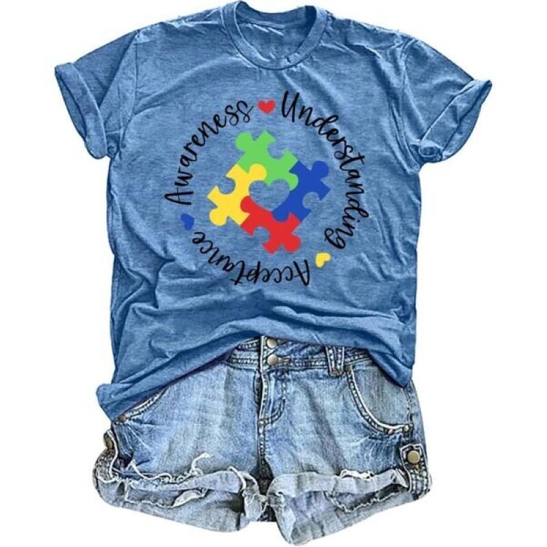 Autism Awareness T-Shirt for Women - Heart Puzzle Design - 50% Off