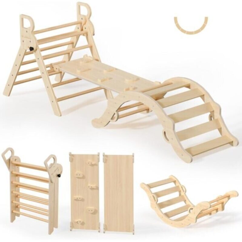 Premium Wooden Climbing Set for Toddlers - 7-in-1 Indoor Play Equipment