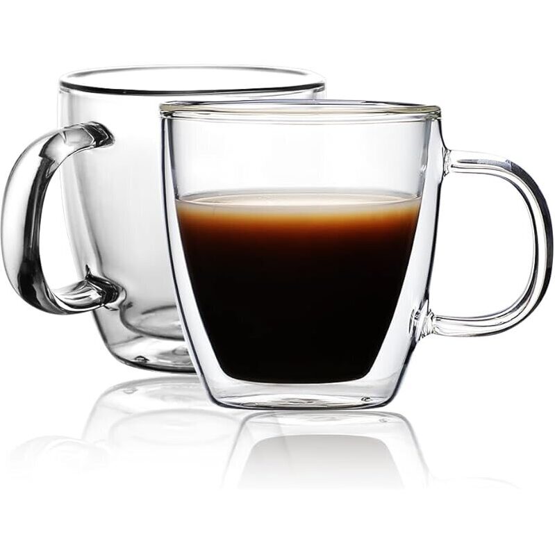 Double Wall Insulated Espresso Glass Mugs 5.4oz - 2-Pack