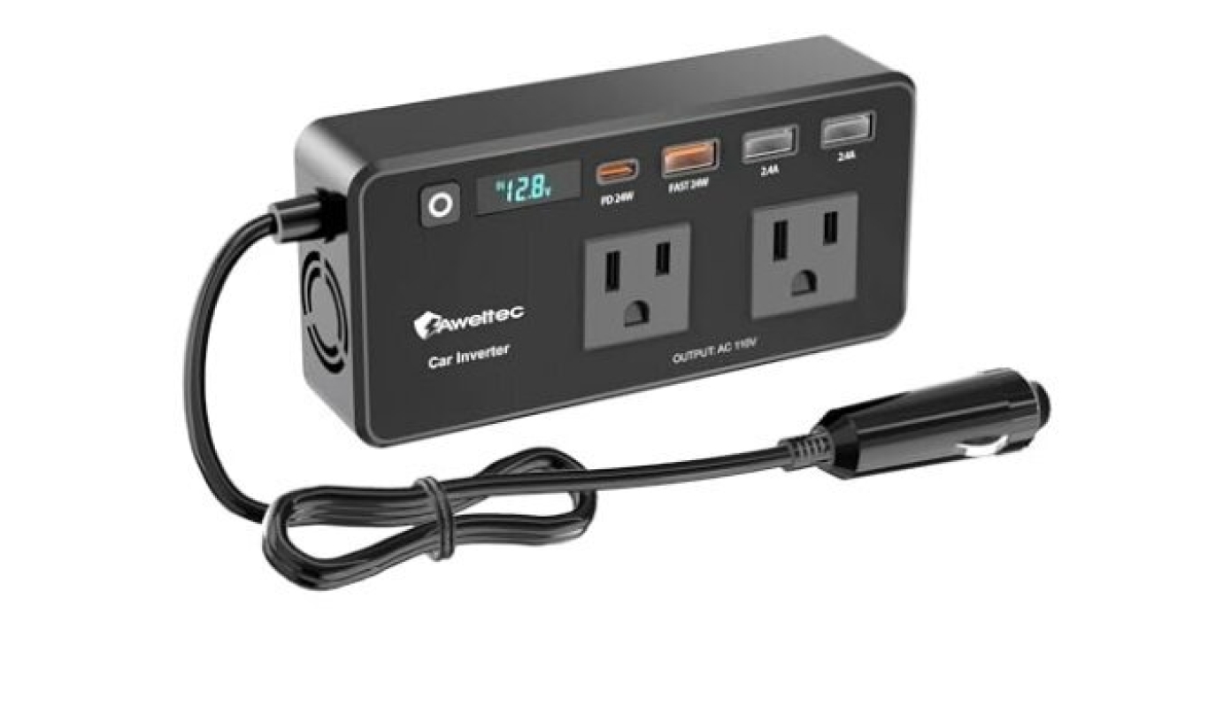 AWELTEC 200W Power Inverter for Car – DC 12V to 110V AC Converter with LED Display & 4 USB Ports