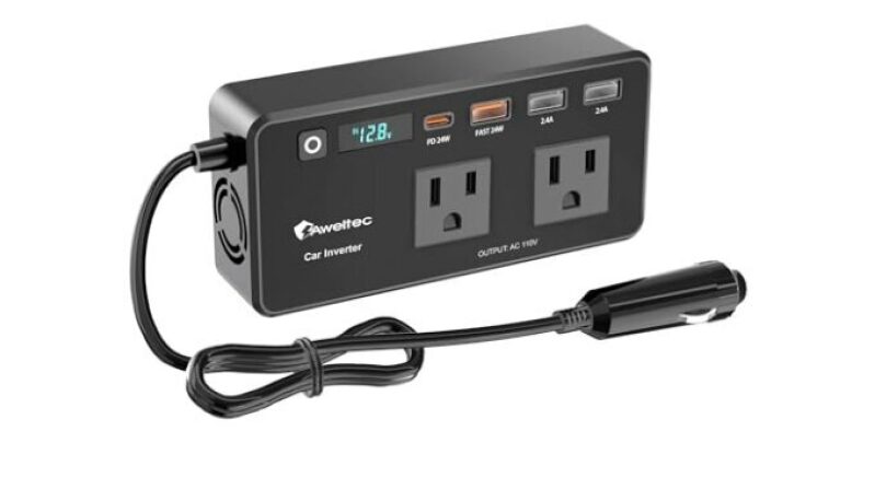 AWELTEC 200W Power Inverter for Car – DC 12V to 110V AC Converter with LED Display & 4 USB Ports
