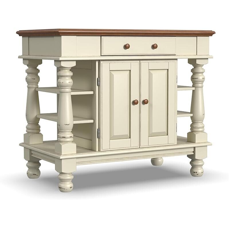 Antique Oak Island Kitchen Cart with Storage - 42 inches