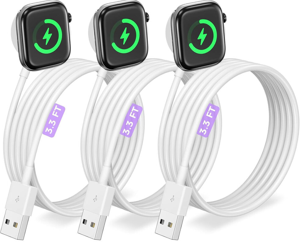 3-Pack Apple Watch Magnetic Charging Cables - 3.3ft Each, USB-A to Lightning, Strong Magnetic Adsorption