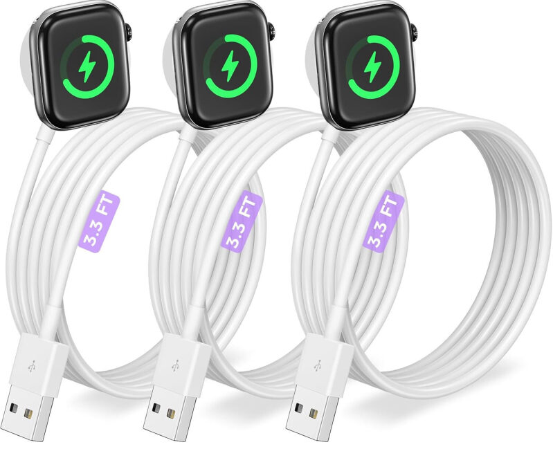 3-Pack Apple Watch Magnetic Charging Cables - 3.3ft Each, USB-A to Lightning, Strong Magnetic Adsorption