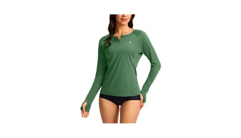 SANTINY Women’s UPF50+ Long Sleeve Rash Guard Swimsuit Top with Zip
