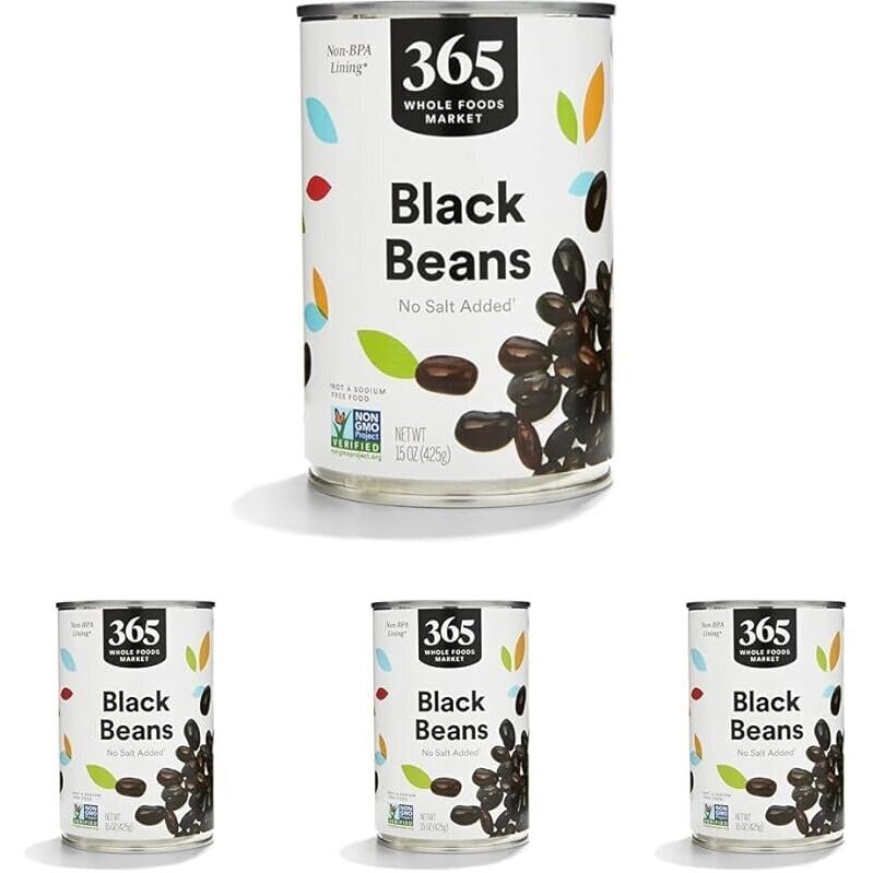 4pk 365 Organic Unsalted Black Beans - Perfect for Healthy Meals