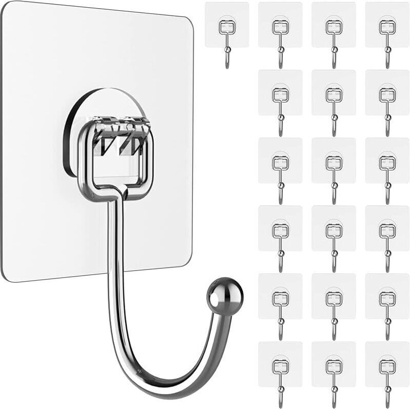 20-Pack Heavy-Duty Large Adhesive Hooks - Easy Installation, Damage-Free Removal