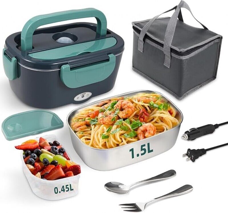 Portable Electric Lunch Box Food Heater - 80W, 304 Stainless Steel, Multi-Voltage