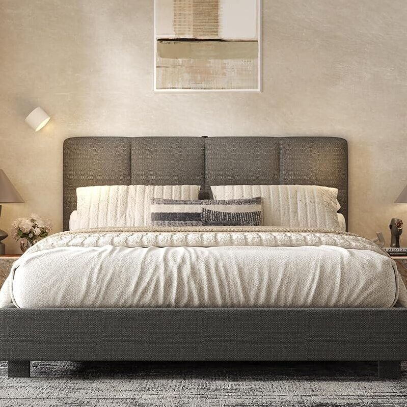 Flexispot Queen Upholstered Platform Bed Frame with Adjustable Headboard - Modern, Comfortable, and Customizable