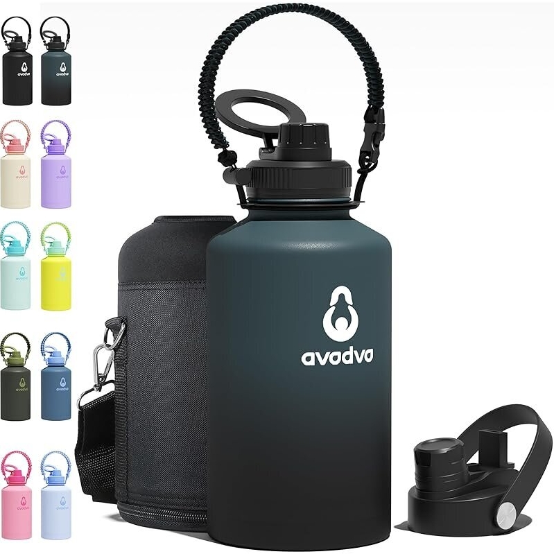 Avoda 64oz Stainless Steel Water Bottle with 2-in-1 Straw and Lids - Perfect for Active Lifestyles