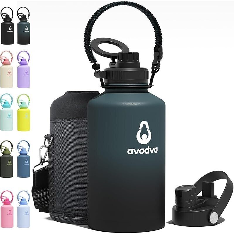 Avoda 64oz Stainless Steel Water Bottle with 2-in-1 Straw and Lids - Perfect for Active Lifestyles
