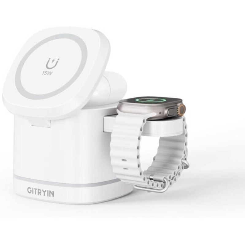 Gitryin Magnetic Wireless Charger Stand - 3 in 1 Travel Charging Station for Apple Devices