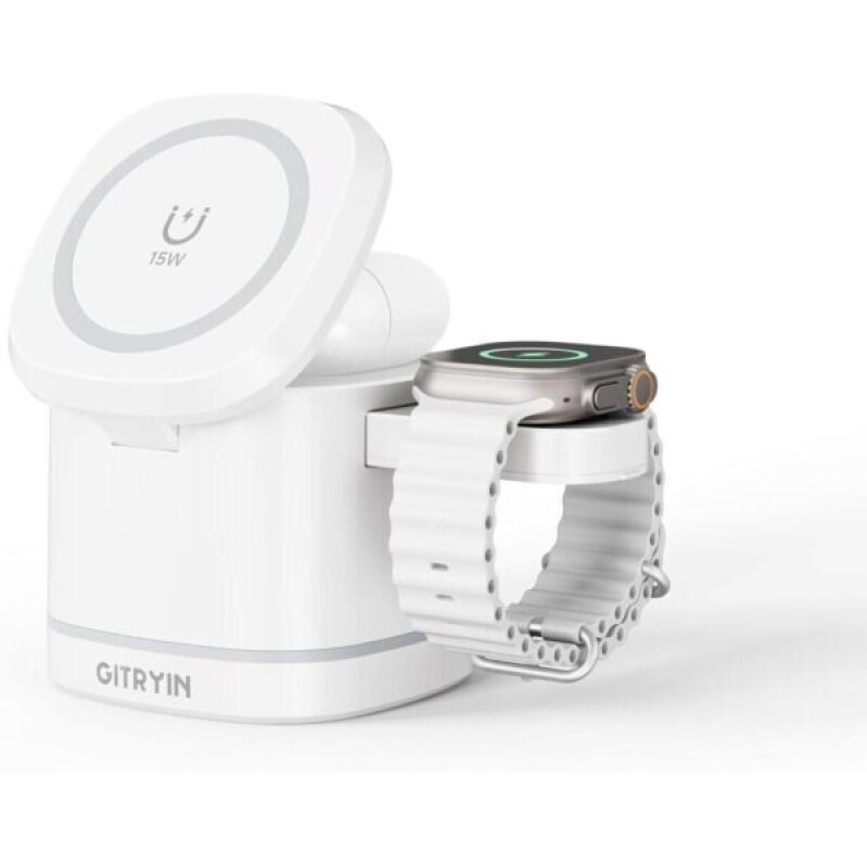 Gitryin Magnetic Wireless Charger Stand - 3 in 1 Travel Charging Station for Apple Devices