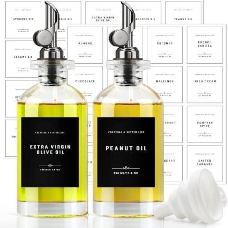 Double Bottle Stand with Metal Spouts - Perfect for Kitchen Oils and Vinegars