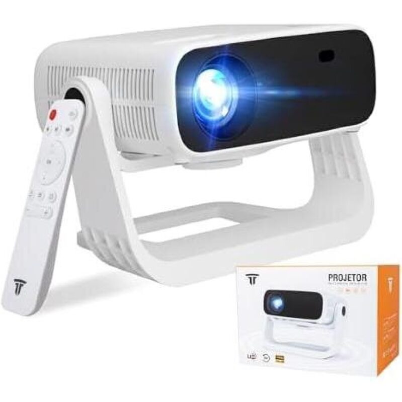 Wielio 2026 Smart Projector: Android TV with WiFi 6 & Bluetooth 5.0, Built-in 1000+ Apps, 4K/1080P, Portable Mini Movie Projector