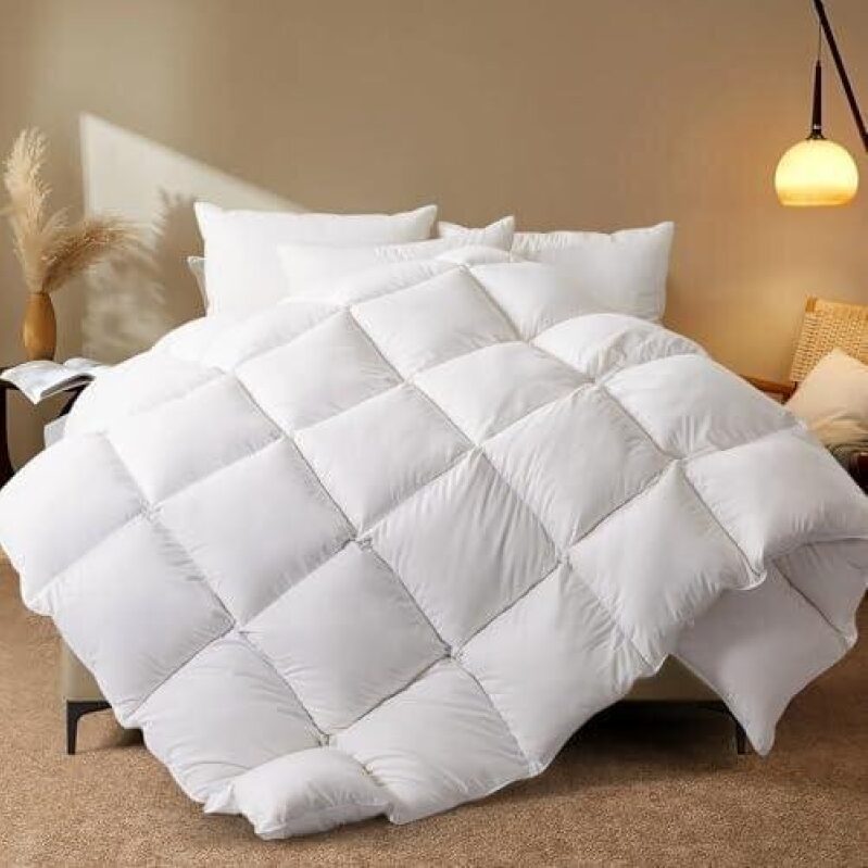 King Size Goose Feather Down Comforter with 100% Cotton Cover - 53% Off