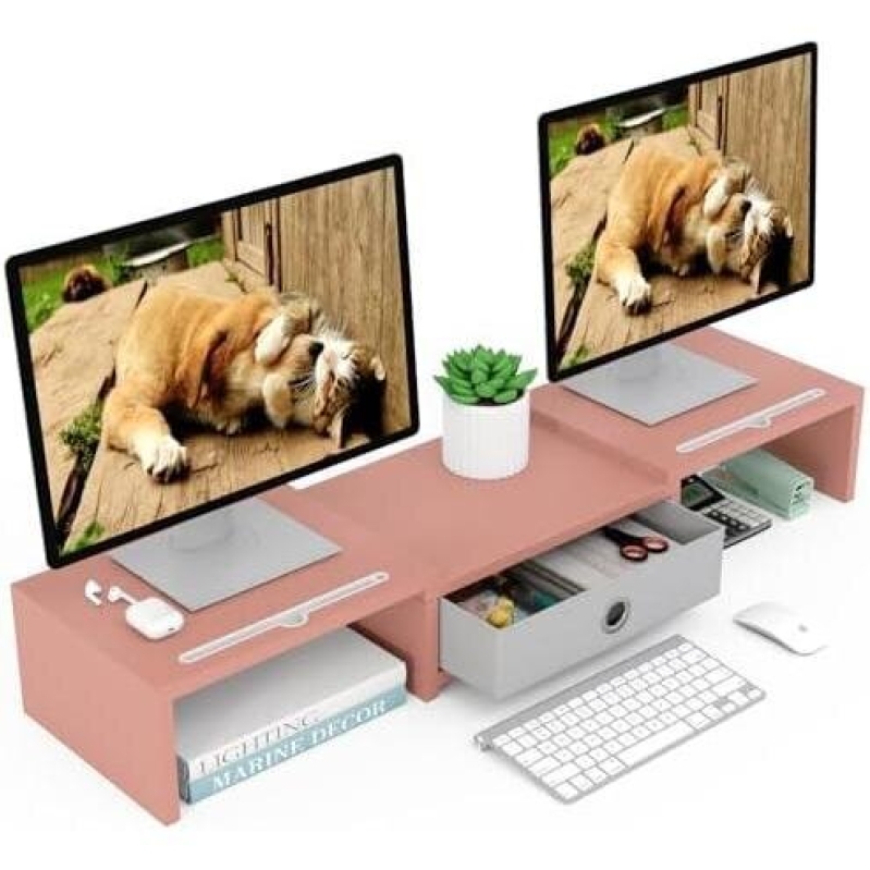 Double-Layer Adjustable Computer Stand with Drawer - 50% Discount