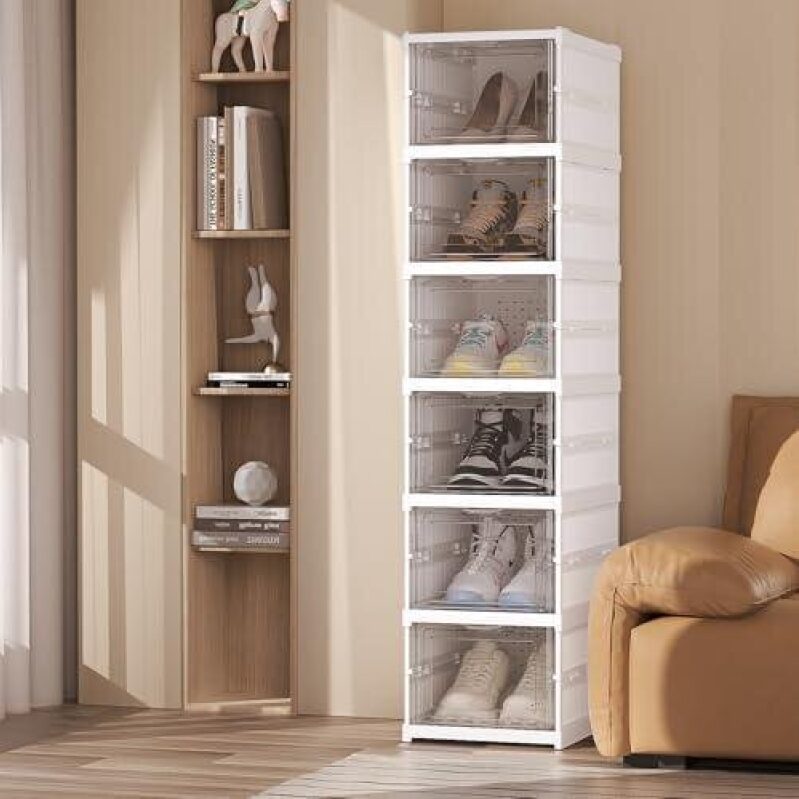 Stackable Clear Shoe Storage Boxes - 6 Pack - Save Space