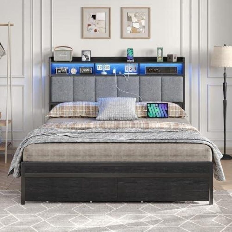 Illuminated LED Bed Frame with Drawers on Sale - 50% OFF