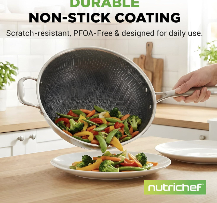 NutriChef 12-Inch Honeycomb Non-Stick Skillet - Prime Exclusive