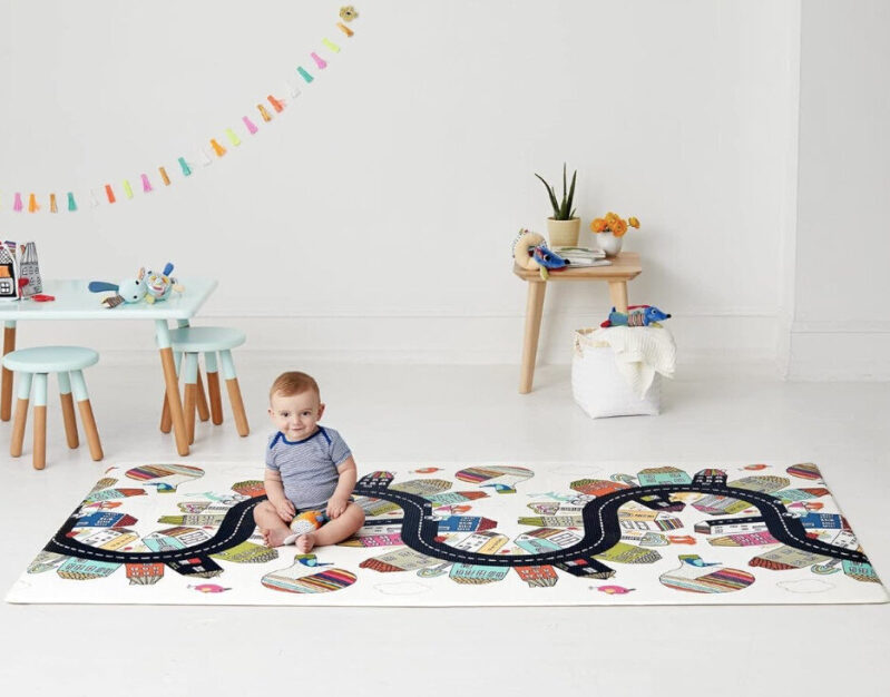 Double-Sided Baby Play Mat with Bright Patterns and Modern Design