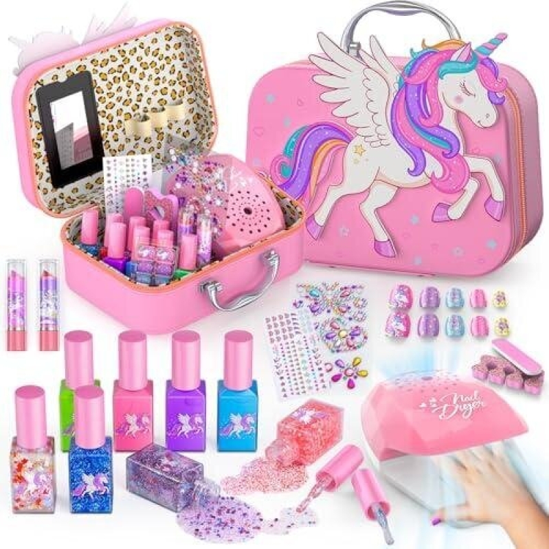 Kid-Friendly Water Washable Nail Polish Set with UV Lamp - 53% OFF