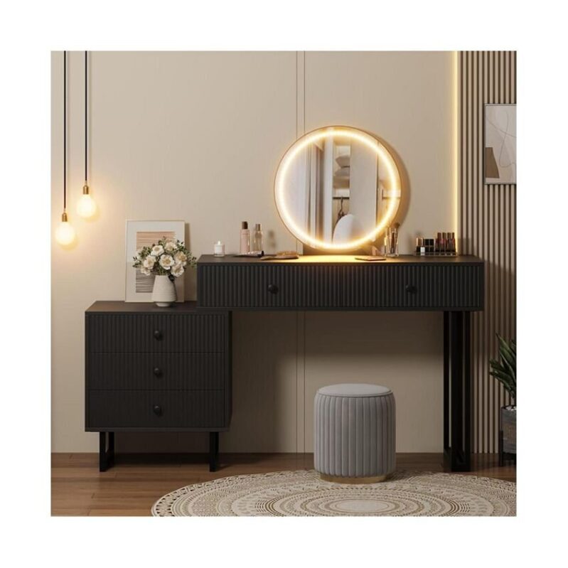 Compact Makeup Vanity Desk with LED Mirror and 5 Drawers - Perfect for Small Spaces
