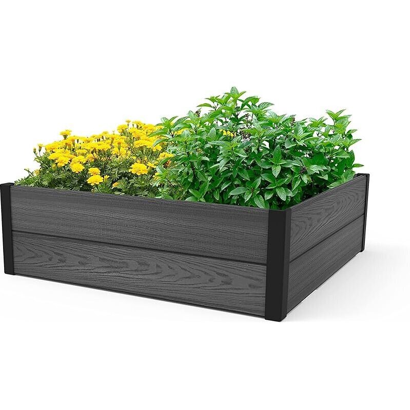 Keter 48-in X 48-in Wood Look Raised Garden Bed - Durable Outdoor Herb Planter