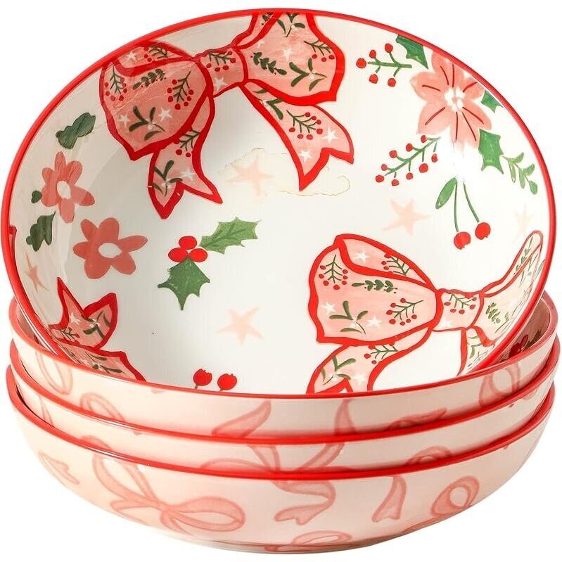 Tikooere 42oz Stoneware Pasta Bowls - Festive Holiday Design