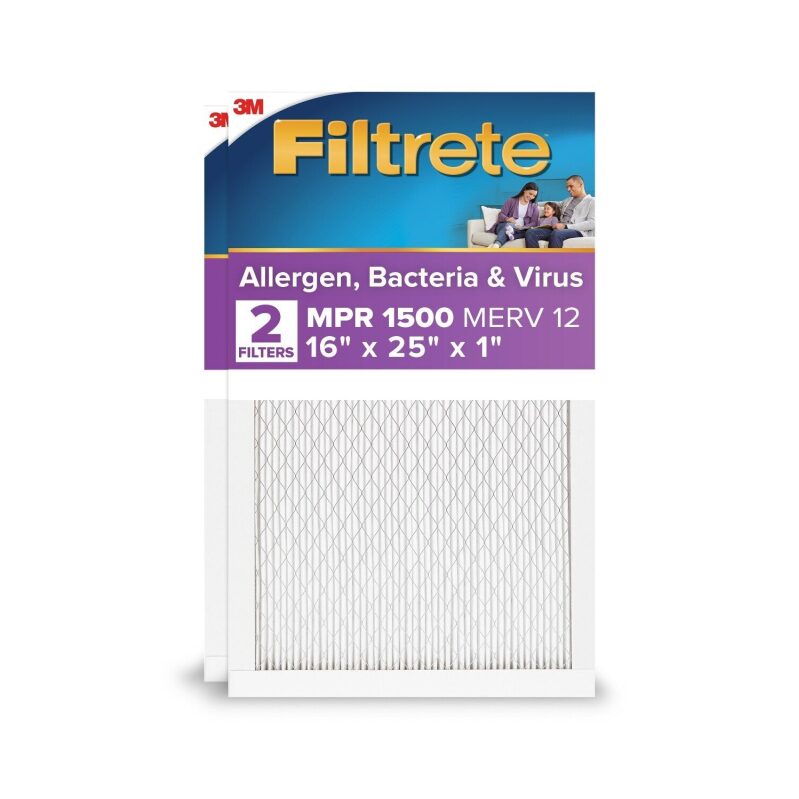 Filtrete 16x25x1 HVAC Furnace Air Filter, MPR 1500 MERV 12, 2 Filters