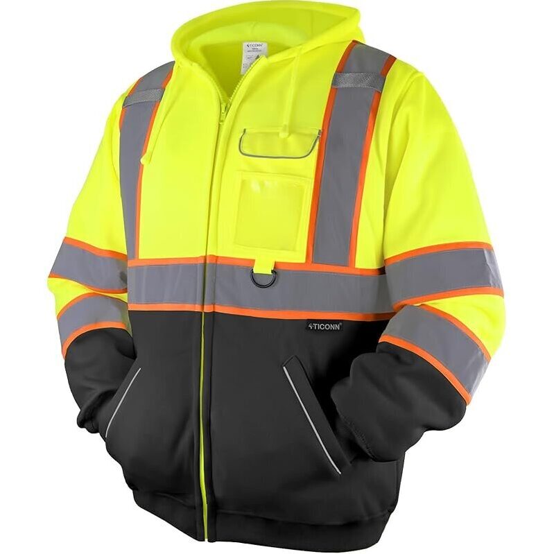 Ticonn High Vis Reflective Safety Fleece Hoodie Jacket