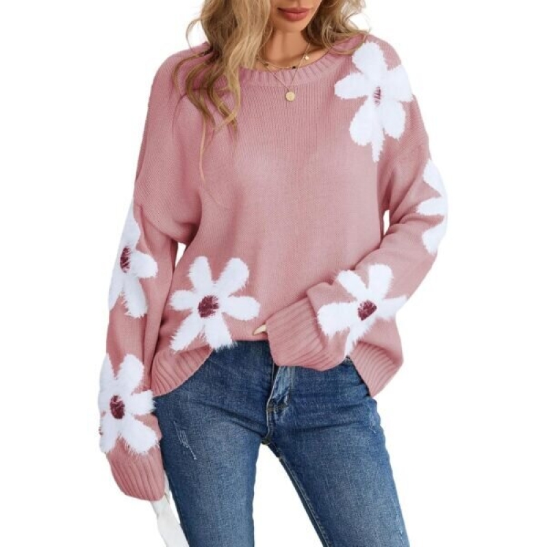 BreathSunny Women's Floral Sweater - Pink & White, 50% Off
