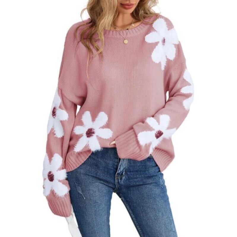 BreathSunny Women's Floral Sweater - Pink & White, 50% Off
