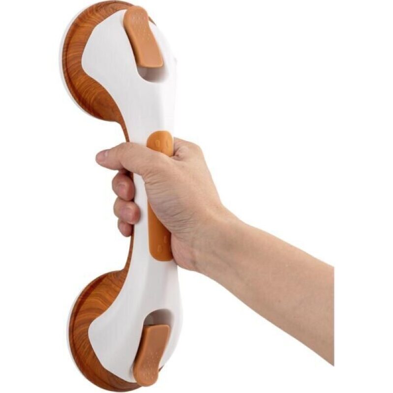 12 Inch Shower Handle for Bathtubs and Elderly - Wood Grain Suction Grab Bar