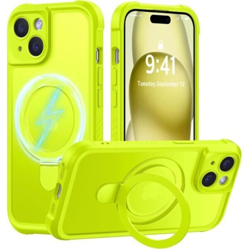 Vibrant Yellow iPhone 15 Case with Magnetic Stand - 57% Off