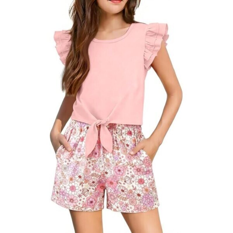 Adorable Pink Floral Two-Piece Set for Girls - Summer Collection