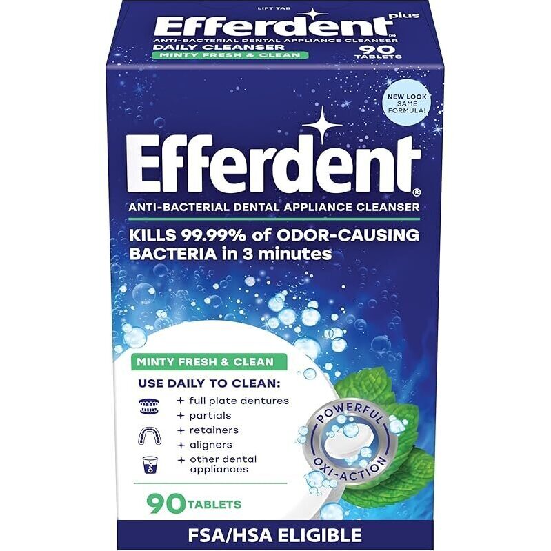 Efferdent Denture Cleaner Tablets - 90 Count, Minty Fresh & Clean