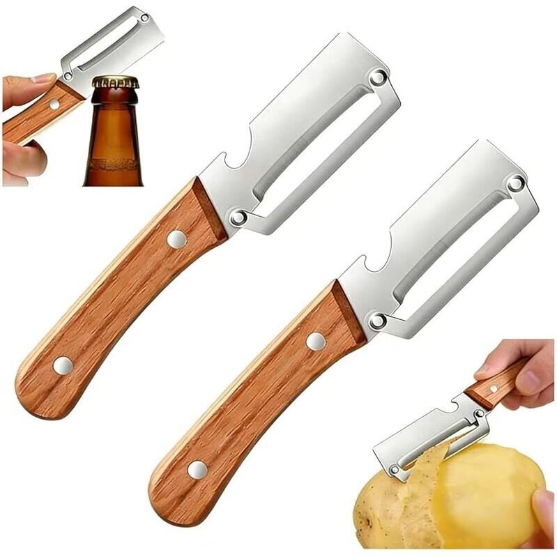 Premium Wooden Handle Vegetable Peeler with Bottle Opener - 2 Pcs