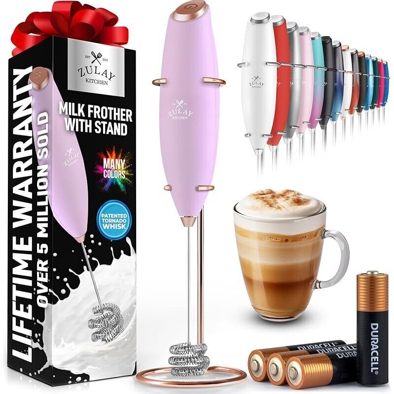 Portable Milk Frother with Stand - Efficient, Battery-Operated, and Multi-Colored