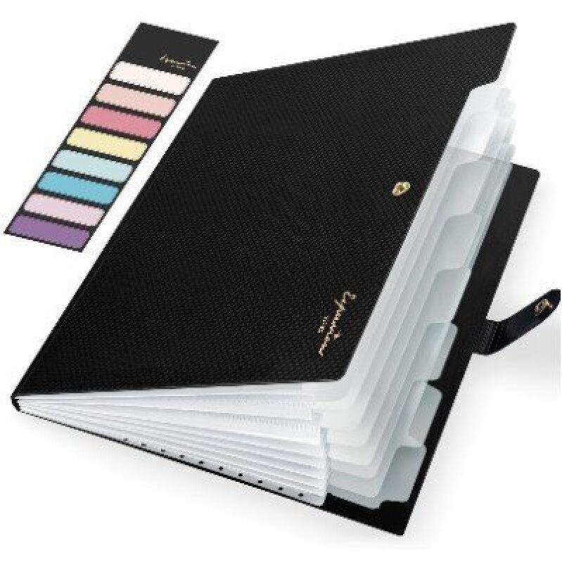 Sooez Accordion File Organizer - Sleek Black with Multi-Colored Dividers