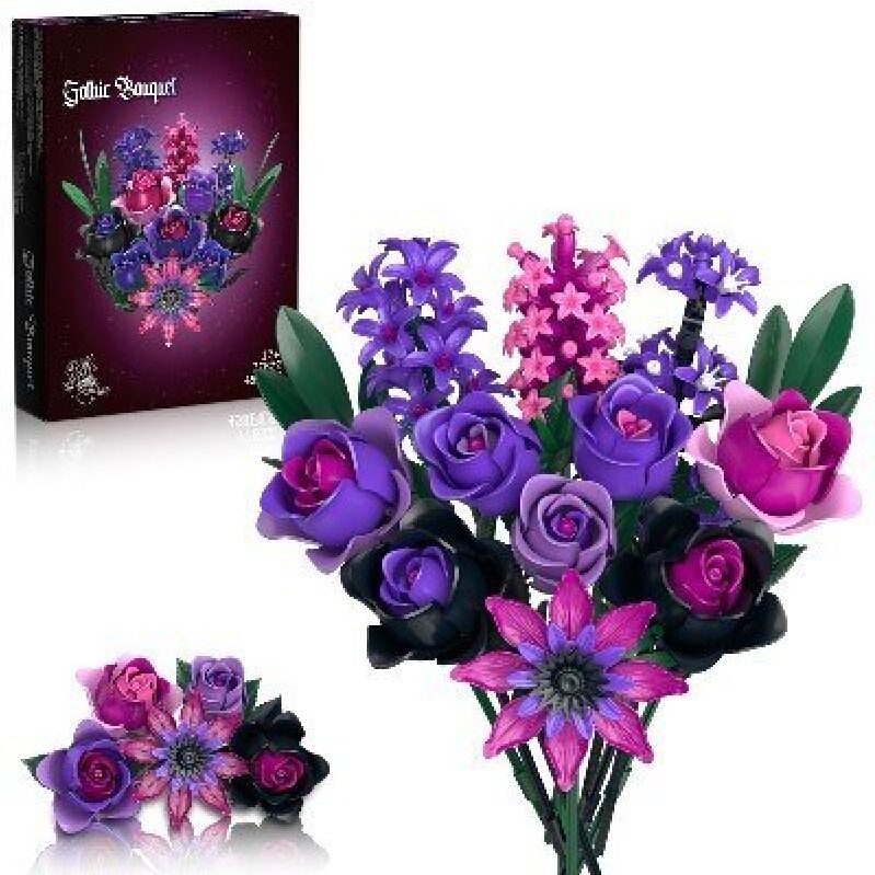 Gothic Bouquet: Gothic Purple Rose Building Block Bouquet