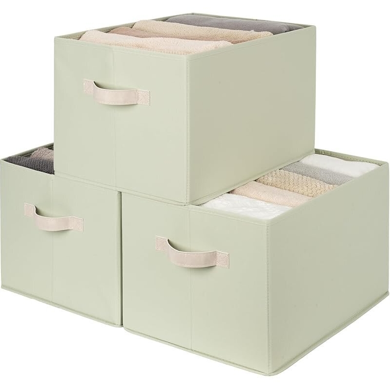 Light Green Extra Large Storage Baskets for Shelves - 3-Pack